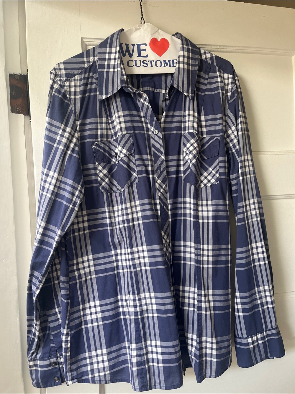 Banana Republic Navy and White Plaid Button-Down Shirt